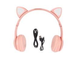 Fones Bluetooth LAXISCREED Orelha Gato Rosa Pasta