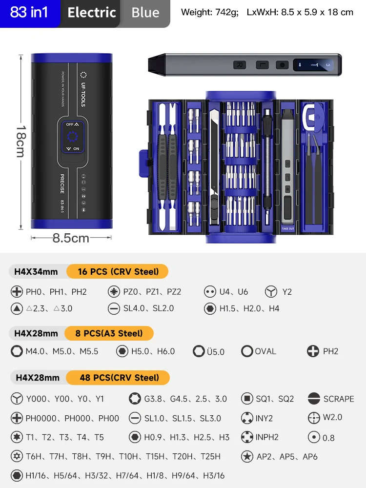 (azul) Conjunto De Parafusadeira Elétrica Com Mini Brocas, Adequado Para Reparo De Celulares E Computadores.