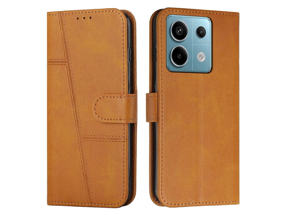 Capa De Celular Em Couro Com Textura De Bezerro E Costura Aparente Para Xiaomi Redmi Note 13 Pro