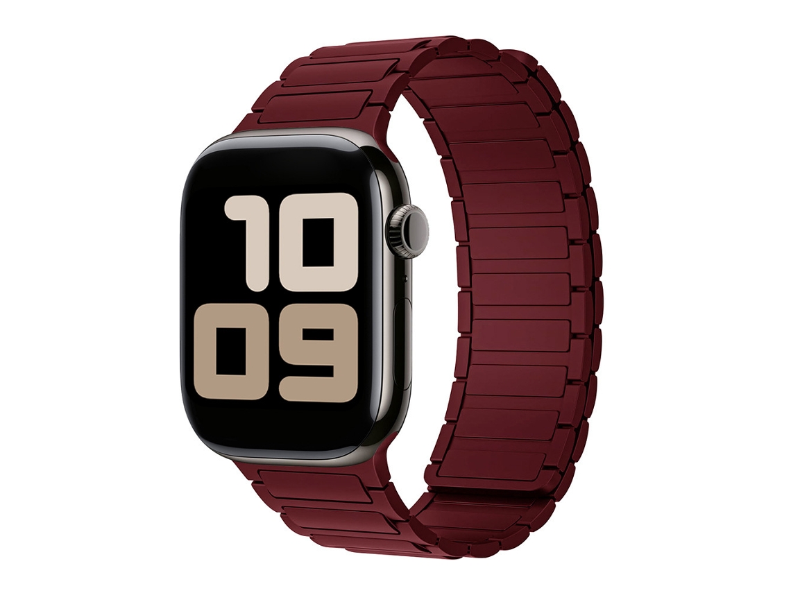 Pulseira magnética de silicone com três fechos e duas peças para Apple Watch S11, cor vinho tinto, tamanhos 38, 40, 41 e 42 mm.