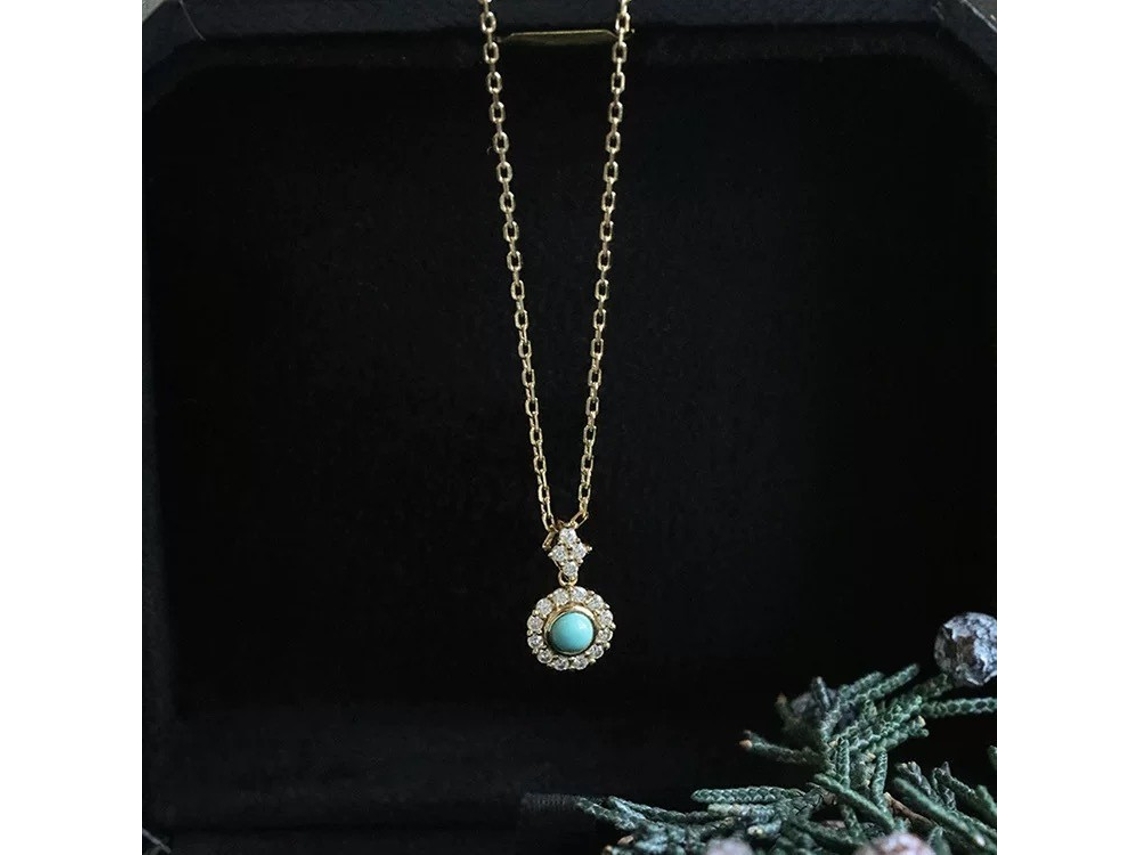Colar com Pingente Delicado e Pequeno de Turquesa em Prata de Lei 925 , com um Toque de Luxo Discreto e Estilo Vintage. MDUG (dourada)