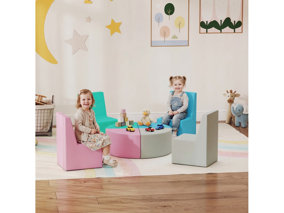 Conjunto De Mesa E Cadeiras, 150 X 150 X 50 Cm, Pu, Epe, Multicor