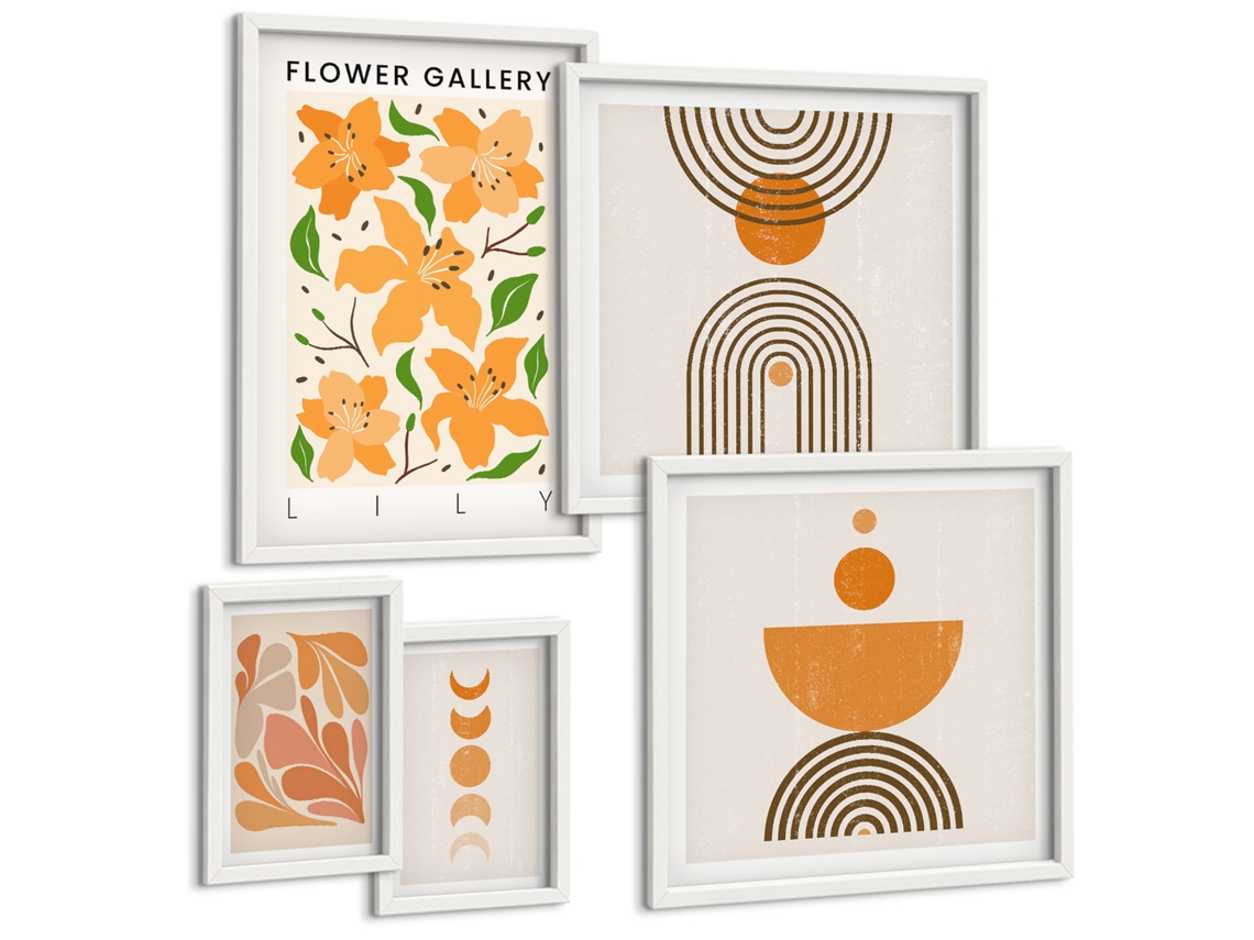 Conjunto De Pinturas Flores Estilosas E Geometria Espelharte (5 Peças)