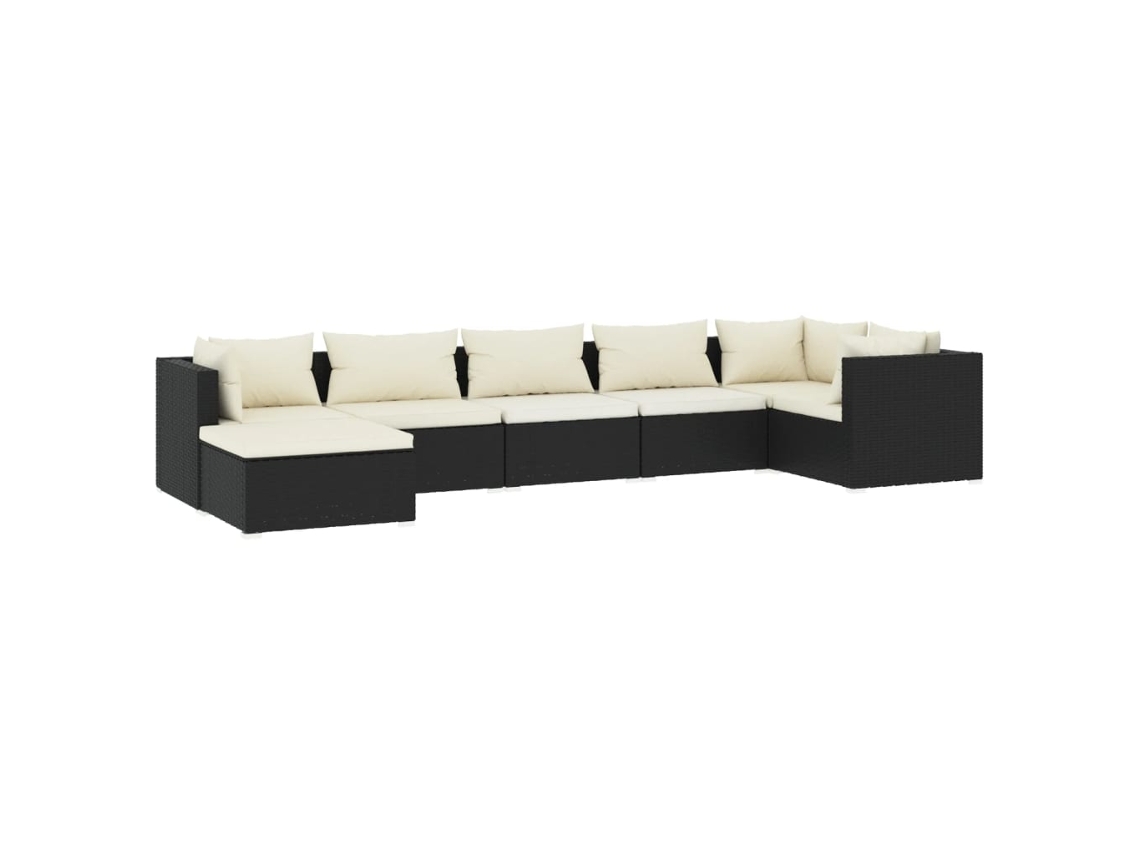 MAISON EXCLUSIVE Conjunto Lounge de Jardim 7 Pcs com Almofadões Vime Pe Preto