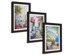 Um Conjunto De Imagens Decorativas Em Uma Molduraruas Charmosas Com Plantas E Mar Moldura Preta Pinturas De Quarto Espelharte (3 Peças 20x30 Cm)