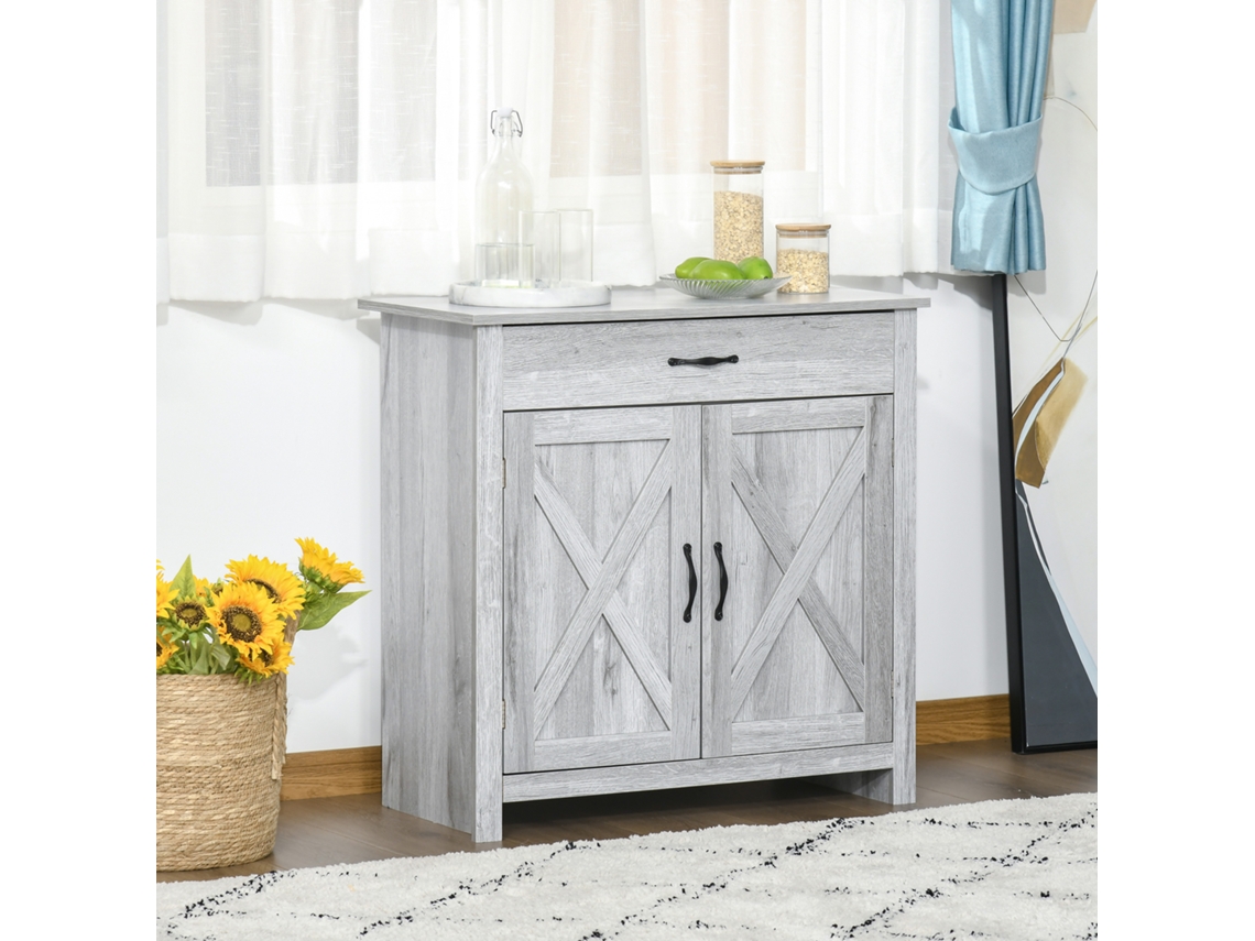 Aparador de Cozinha com 1 Gaveta e Prateleira Interior Ajustável Móvel Auxiliar Decorativo para Sala Jantar Estar 80x39.7x80cm Cinza
