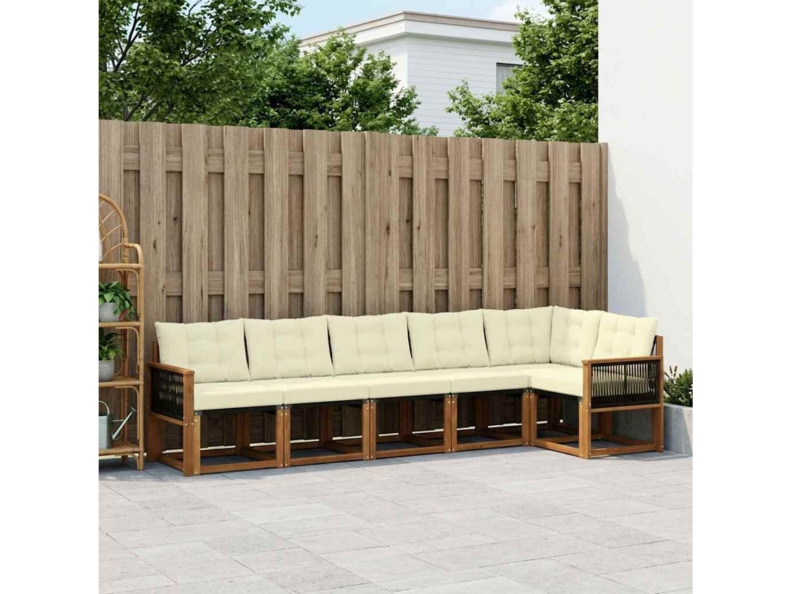 Vidaxl Conjunto De Sofás Para Exterior 6 Pcs Natural E Creme