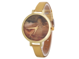 Relógio de Pulso Feminino com Pulseira de Couro Fashion Elegante (amarelo)
