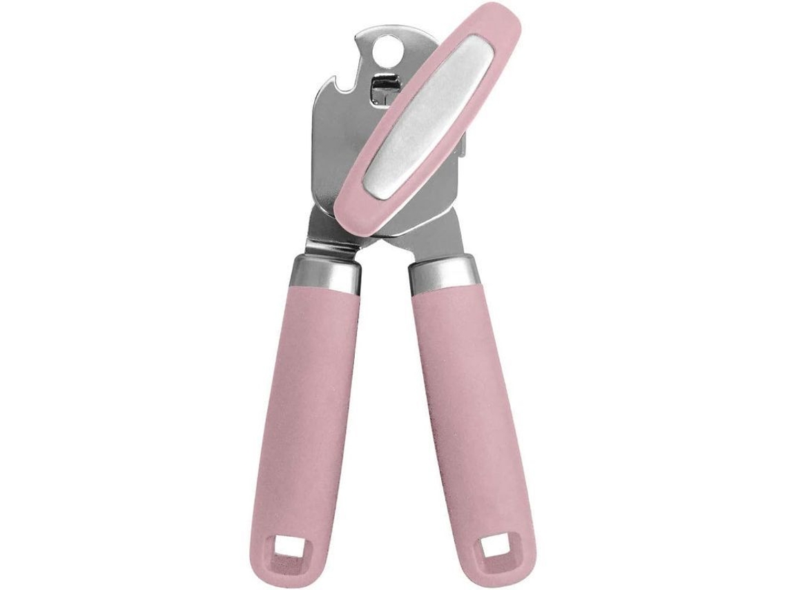 Abertura de Latas Manual, Grip Confortável, Botão Grande, com Abertura de Garrafas, Rosa