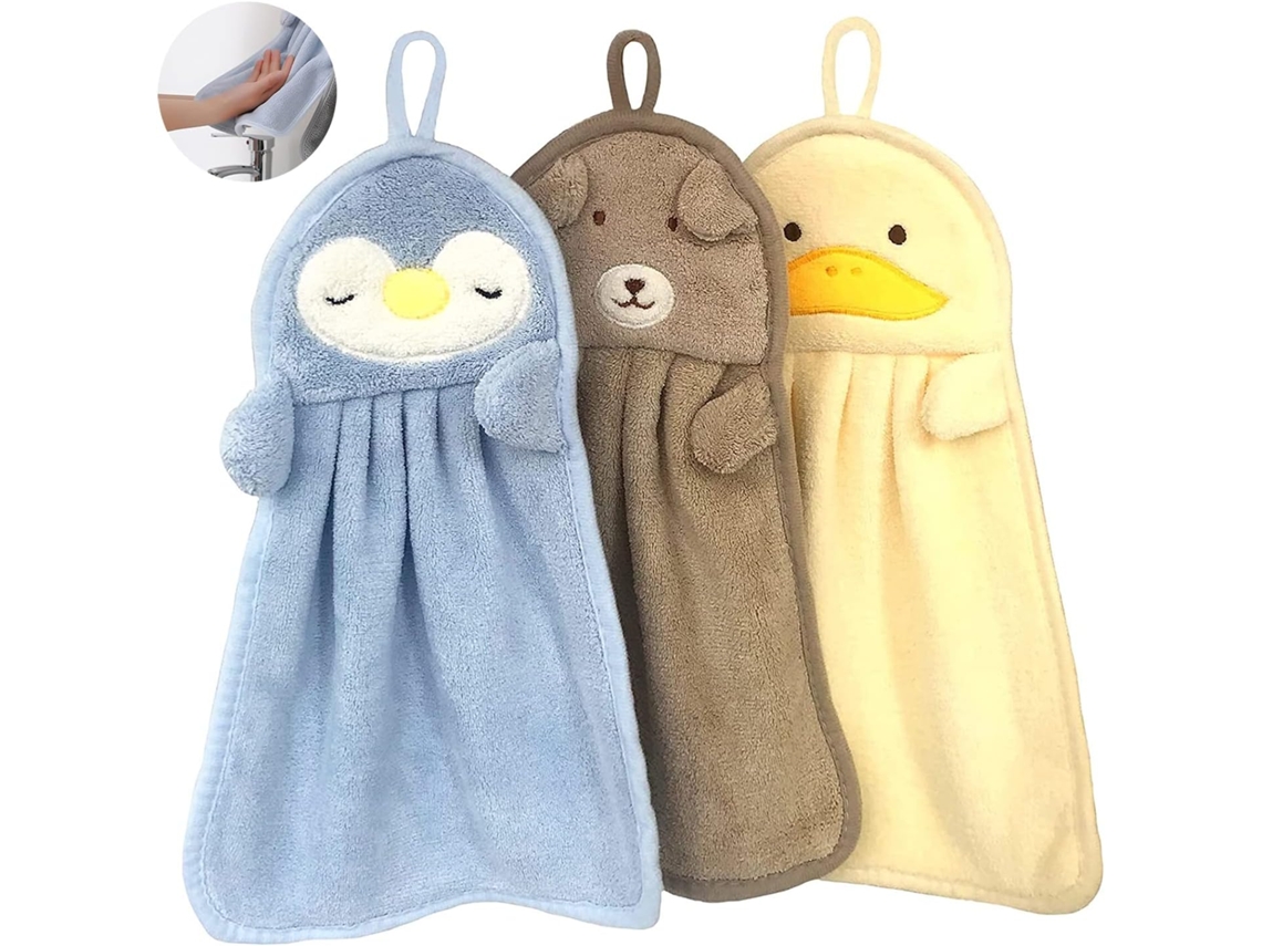 Conjunto de 3 Toalhas Fofas com Estampa de Animais, Toalhas de Pendurar com Desenhos Animados, Lindas e Animadas BRILVIBERA