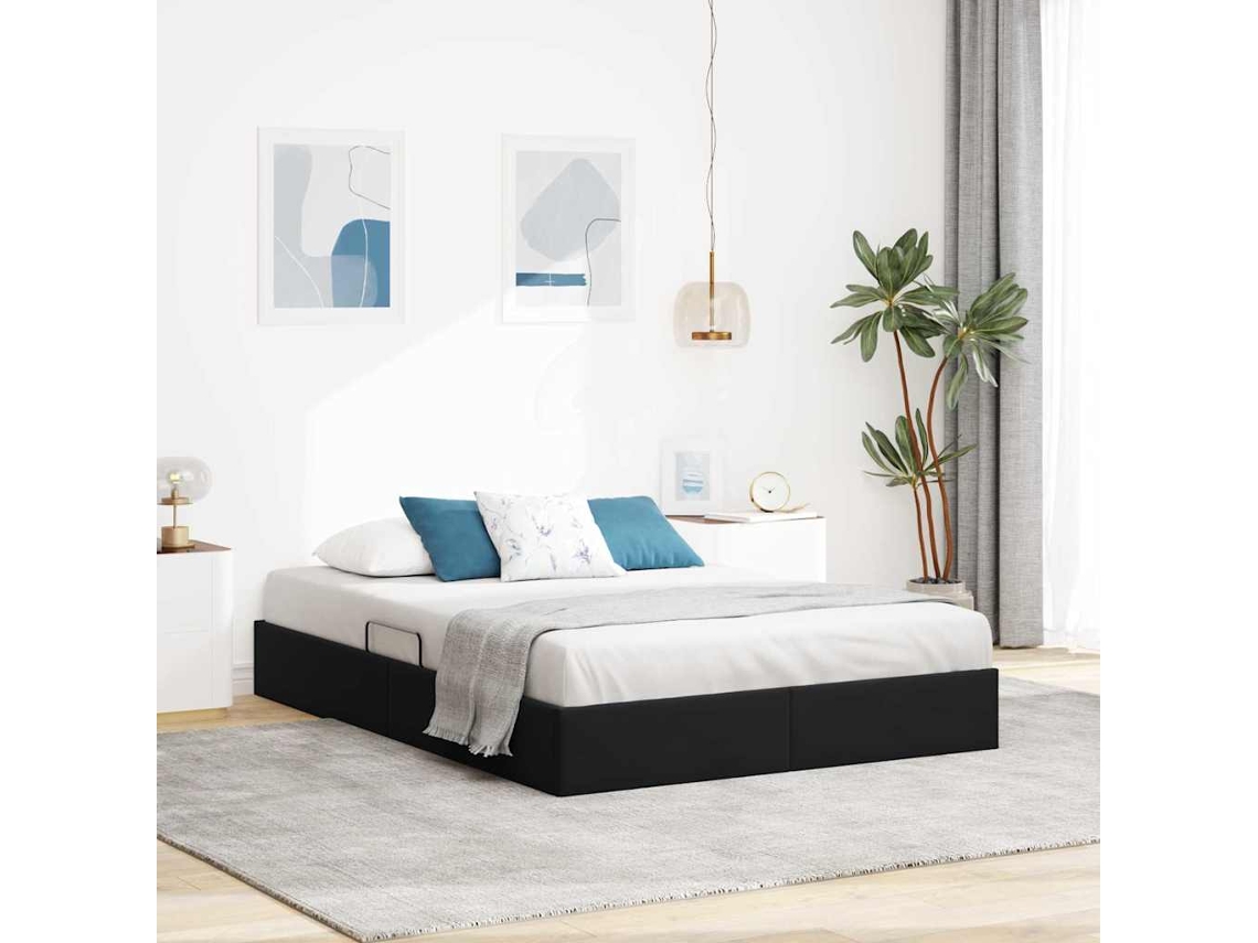 Vidaxl Cama Com Armazenamento Preto 135 X 190 Cm Veludo