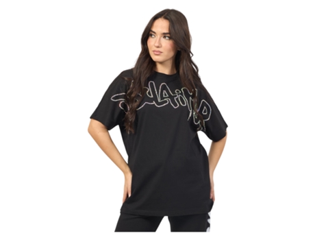 T-shirt De Mulher Disclaimer Strass Algodão Preto (m)