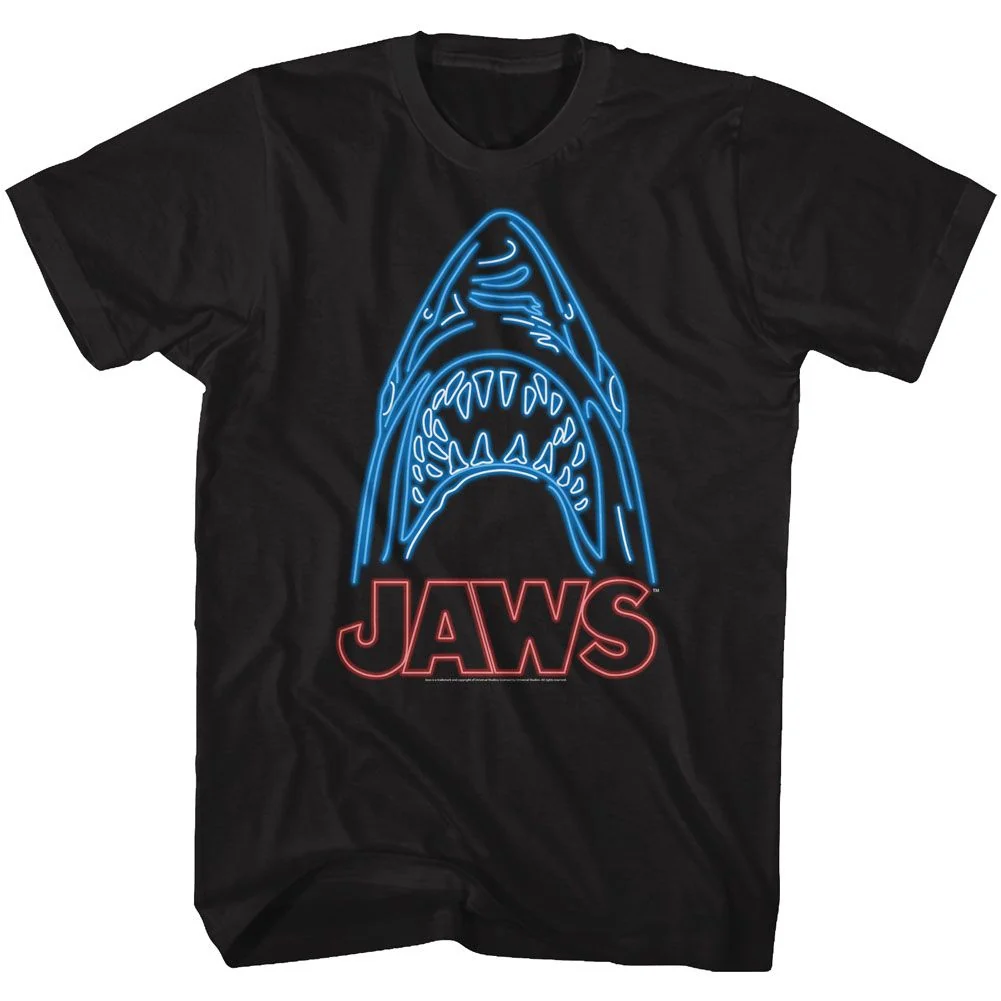 Rockinstone Jaws Movie Neon Black Adult T-shirt Size:xxxl