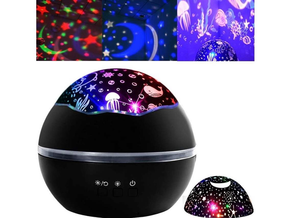 Lâmpada De Projeção De Estrelas E Oceano Com 8 Cores Giratória 360° Luz Noturna Para Crianças