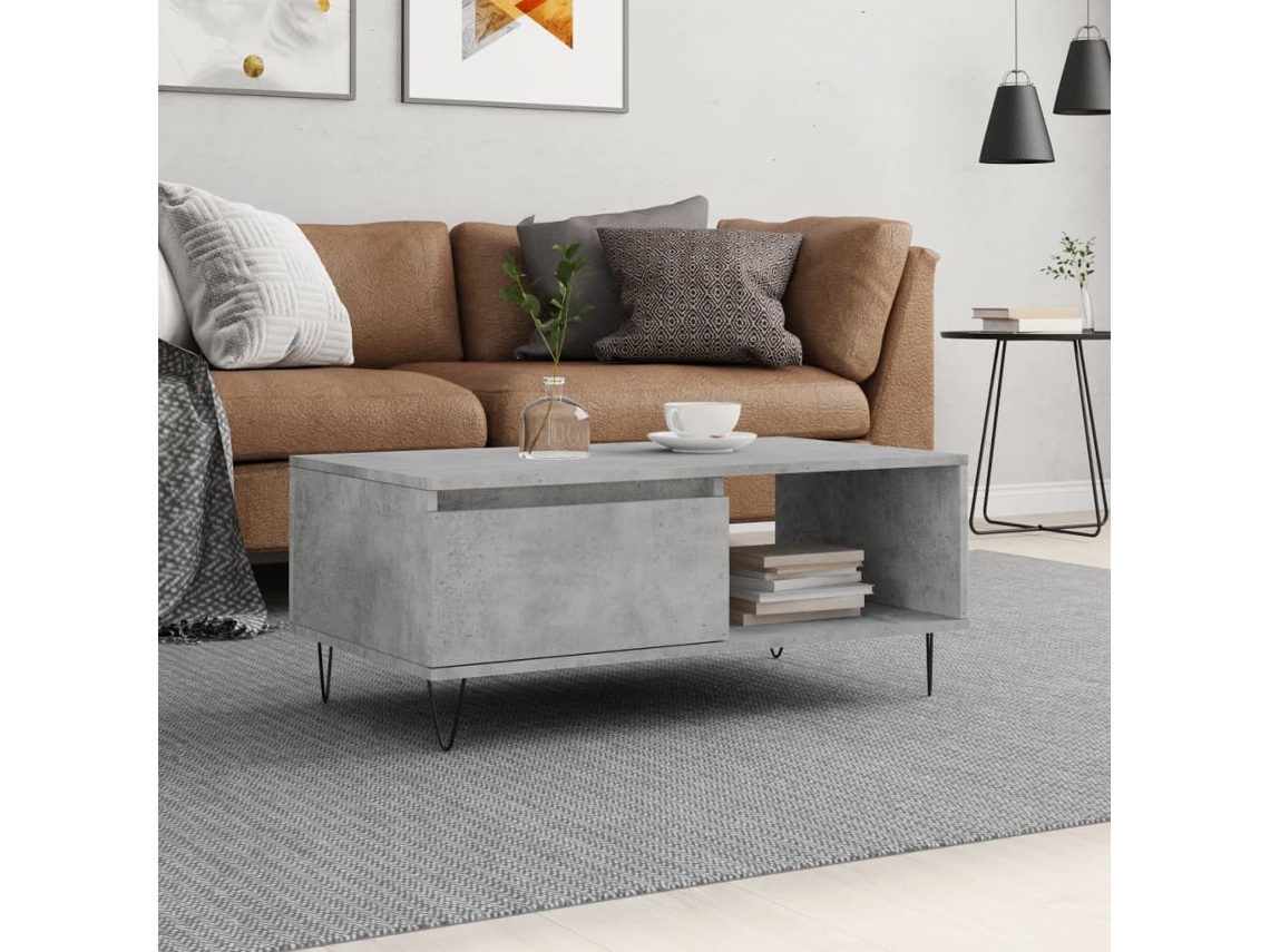 Vidaxl Mesa De Centro 90x50x36,5 Cm Derivados Madeira Cinzento Cimento