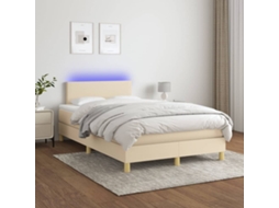 Vidaxl Cama Box Spring C/ Colchão E Led 120x200 Cm Tecido Cor Creme
