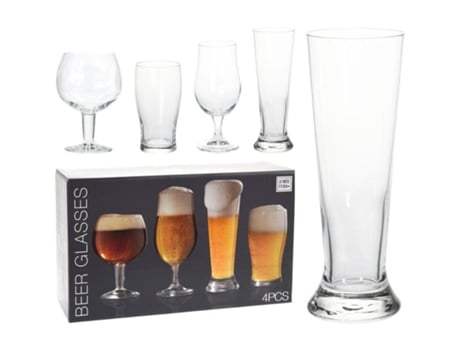 Vasos + copas cerveza vidrio 4 piezas juego
