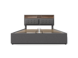 Cama de Casal Estofada 160x200 com Usb c,cabeceira,arrumação e Estrado de Ripas,ideal para Quarto Juvenil PAPRIKA