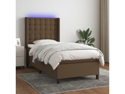 Cama Box Spring C/ Colchão/led 100x200cm Tecido Castanho-escuro