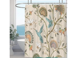 Cortina De Chuveiro Antimofo Para Ambientes Úmidos, 100% Poliéster, Impermeável, Com 12 Ganchos, 180 X 180 Cm (flor Branca Com Pássaro)