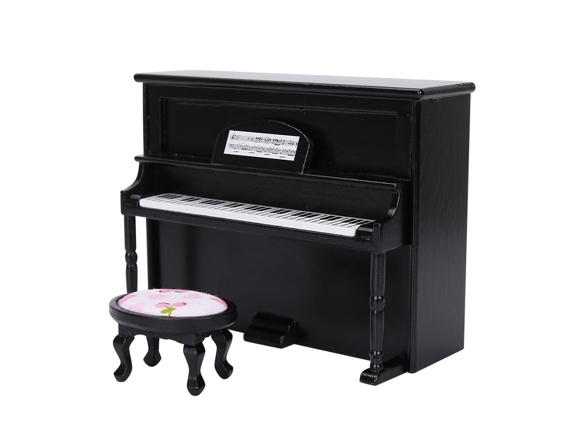 Acessórios Para Casa De Bonecas Modelo De Piano Vertical Mini Com Taburete Móvel Simulação Preto Brinquedo