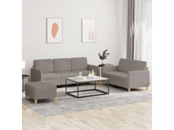 Vidaxl 3 Pcs Conjunto De Sofás Com Almofadões Tecido Cinza-acastanhado