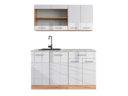 Cozinha R-Line, 140 cm, Mármore PT, Branco brilhante/Carvalho dourado, Vicco