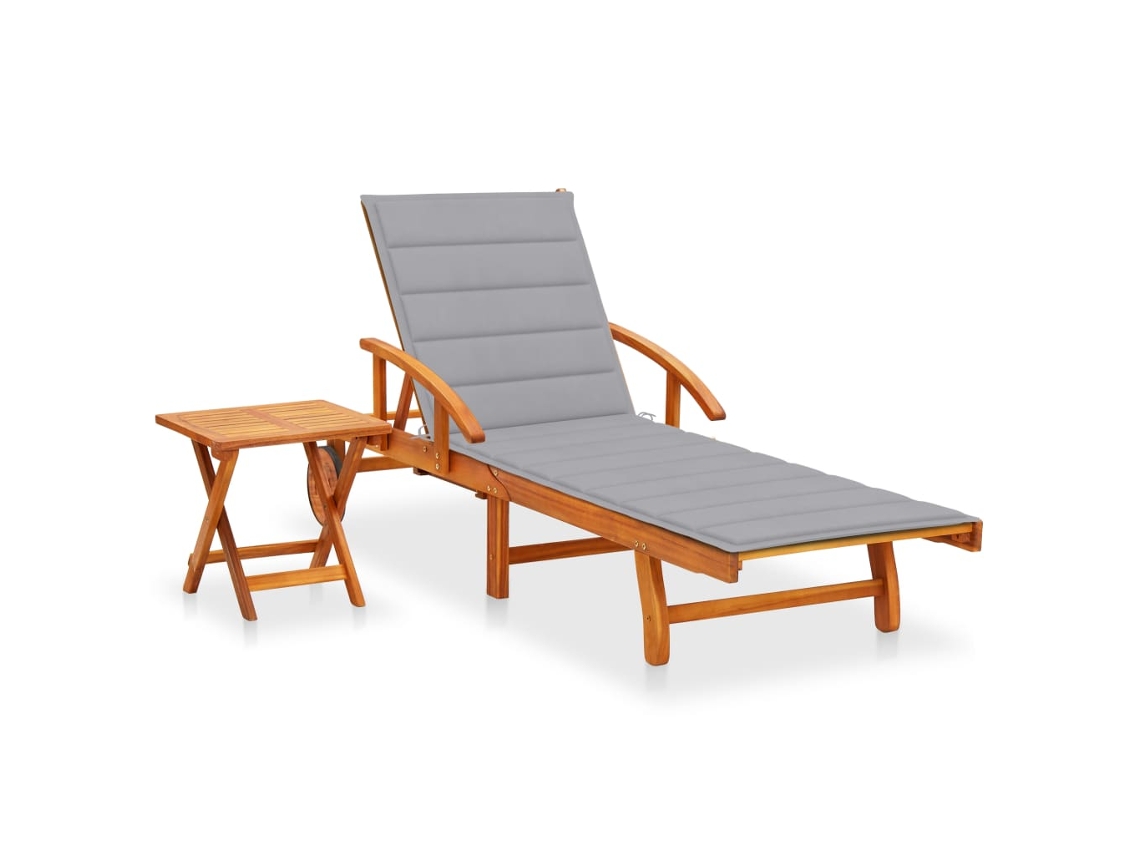 Vidaxl Espreguiçadeira De Jardim Com Mesa E Almofadão Acácia Maciça
