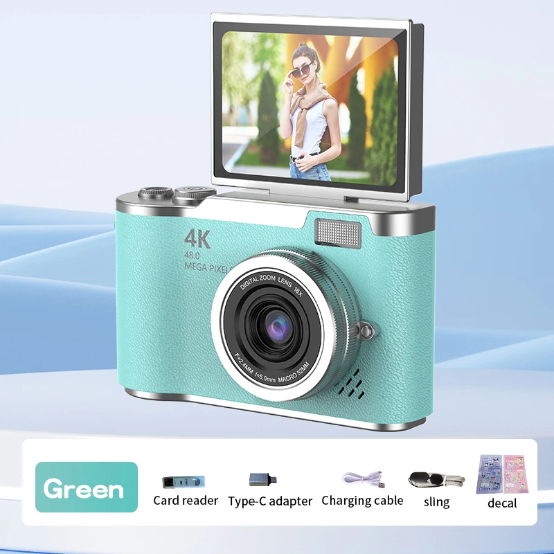 Câmera Digital 4k de 48mp, Recarregável, com Tela de 2,4 Polegadas, Ideal para Iniciantes. MDUG (verde)