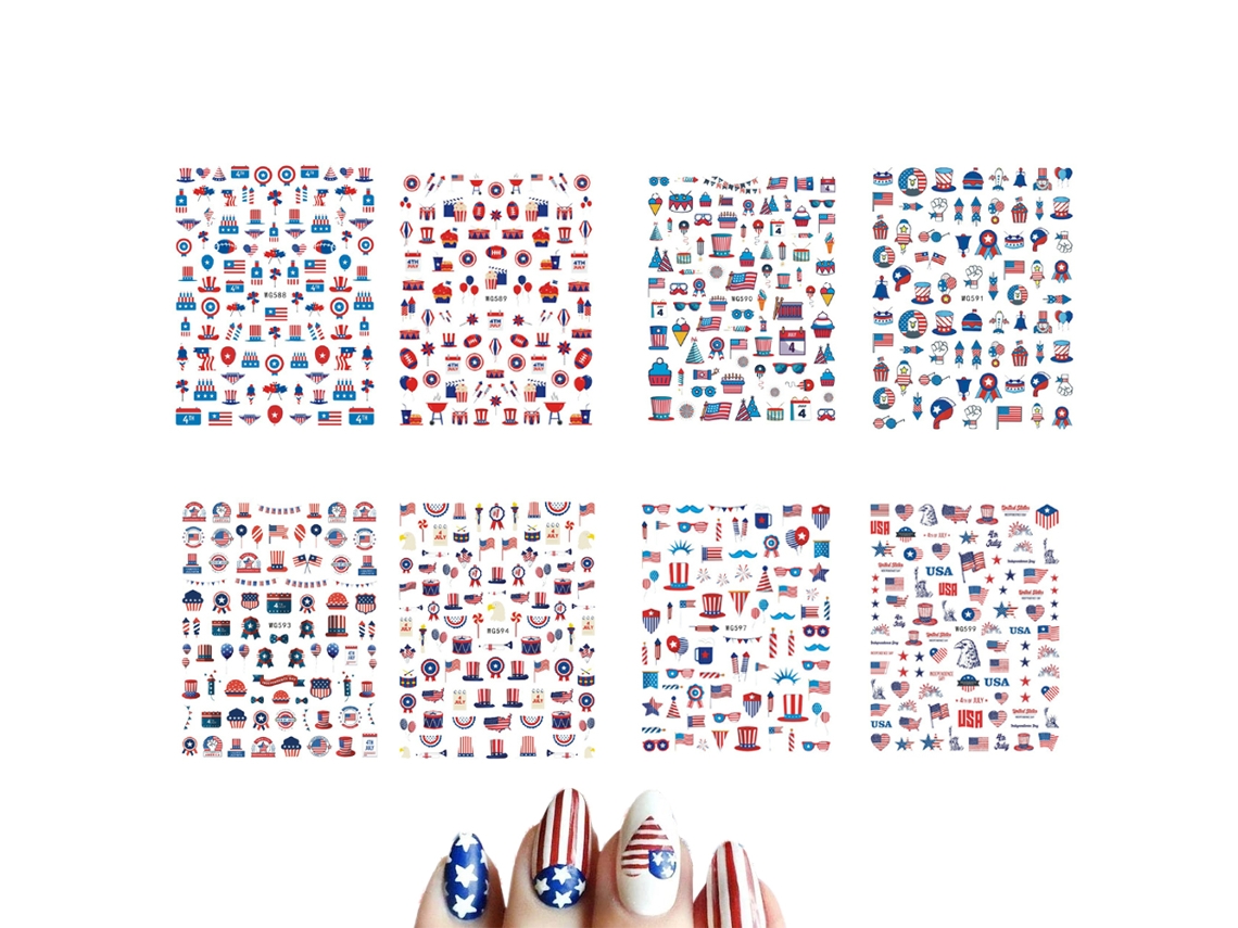 Adesivos de Unhas para O Dia Da Independência Autoadesivos em 3D para Decoração. NEVEANCE