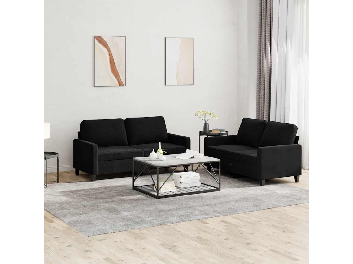Vidaxl 2 Pcs Conjunto De Sofás Com Almofadões Veludo Preto