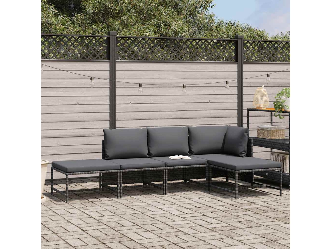Maison Exclusive - 5 Pcs Conjunto Sofás De Jardim C/ Almofadões Vime Pe Cinzento