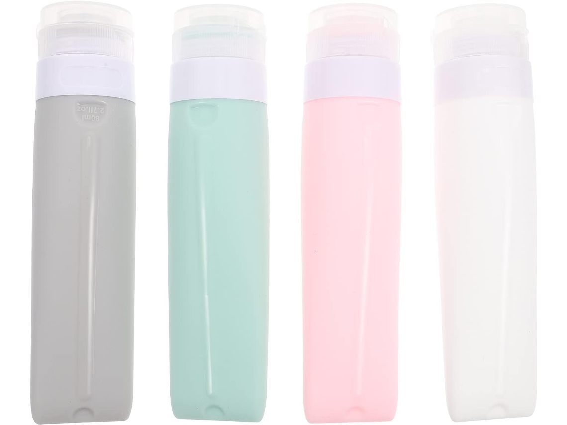 Conjunto De 4 Frascos De Silicone Para Viagem, Ideais Para Shampoo E Loção, Vazios E Recarregáveis
