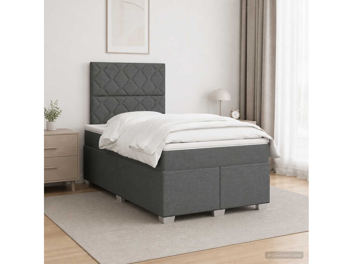 Vidaxl Cama Box Spring Com Colchão Cinzento-escuro 120 X 190 Cm Tecido
