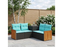 Vidaxl Conjunto De Sofás 5 Unid. Preto E Azul Rattan Poliéster E Aço