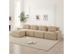 Sofás Sala Bege, Modular L Com Chaise, Veludo Cotelê, 4l, Antiderrapante.-kd