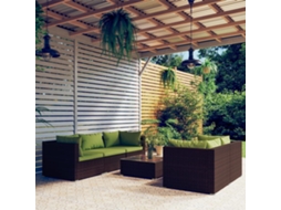 Conjunto 6 Peças Lounge Jardim C/ Almofadões Vime Pe Castanho Dkd Home Decor