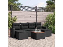Vidaxl 7 Pcs Conjunto De Sofás P/ Jardim C/ Almofadões Vime Pe Preto
