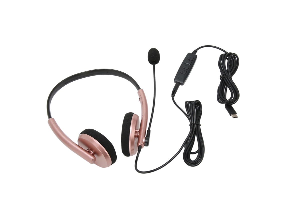Mali fone de Ouvido para Call Center Estilo Moderno com Cancelamento de Ruído Hd e Proteção Auditiva Usb Type C Dourado Rosa