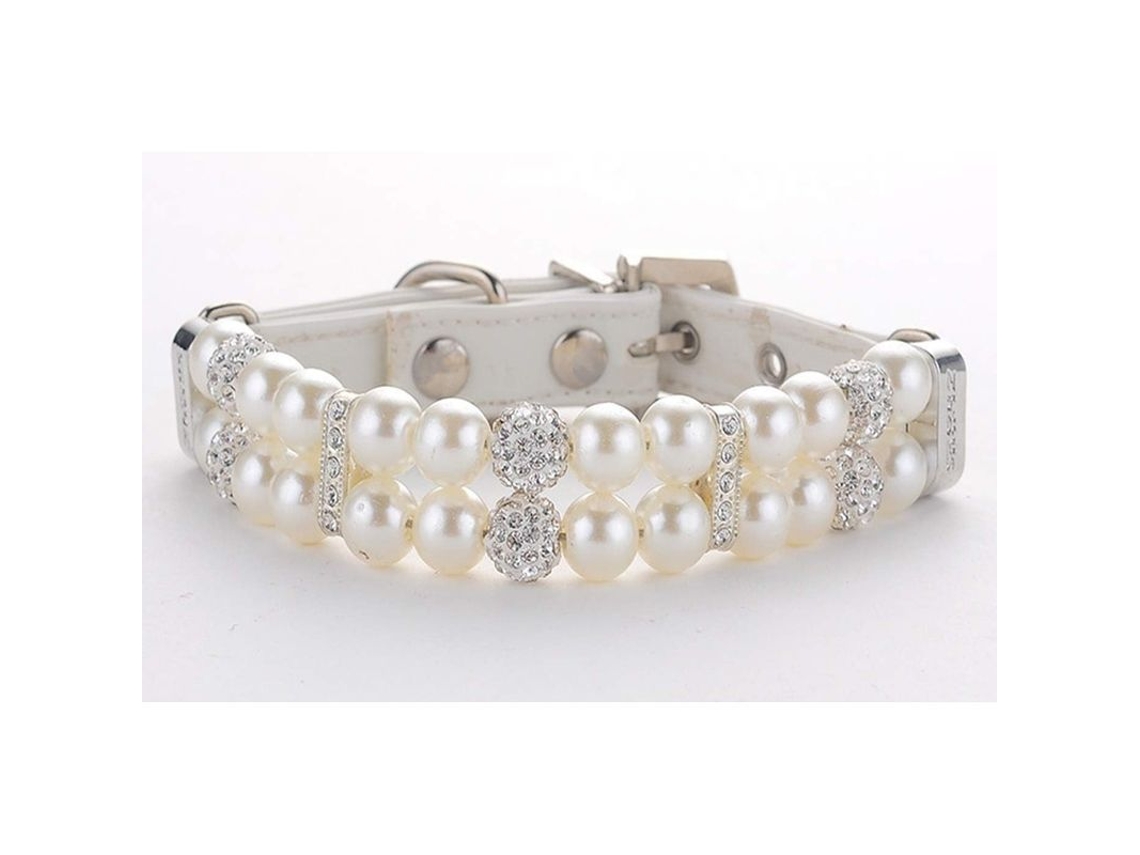 Colar De Pérola Com Pedras Strass Para Cães Pequenos E Gatos, Couro Pu Ajustável, Moda Para Mascotas