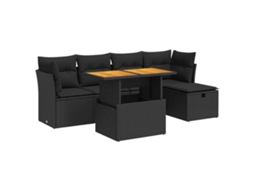 Conjunto de 6 Sofás de Jardim com Almofadões Vime Pe/acácia Preto MAISON EXCLUSIVE (N/A)