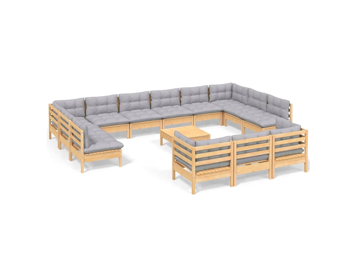 Conjunto de 14 Lounge de Jardim com Almofadões Cinza Pinho MAISON EXCLUSIVE