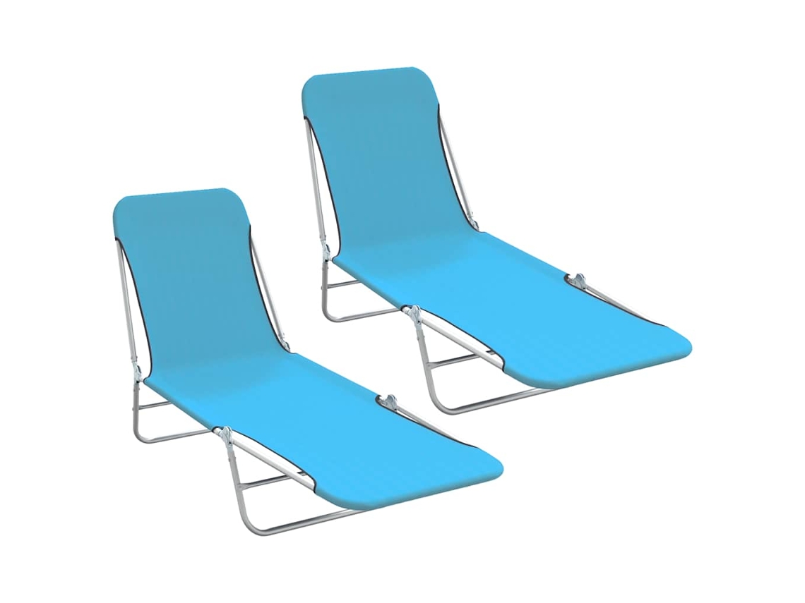 Vidaxl Espreguiçadeiras Dobráveis 2 Pcs Aço E Tecido Azul