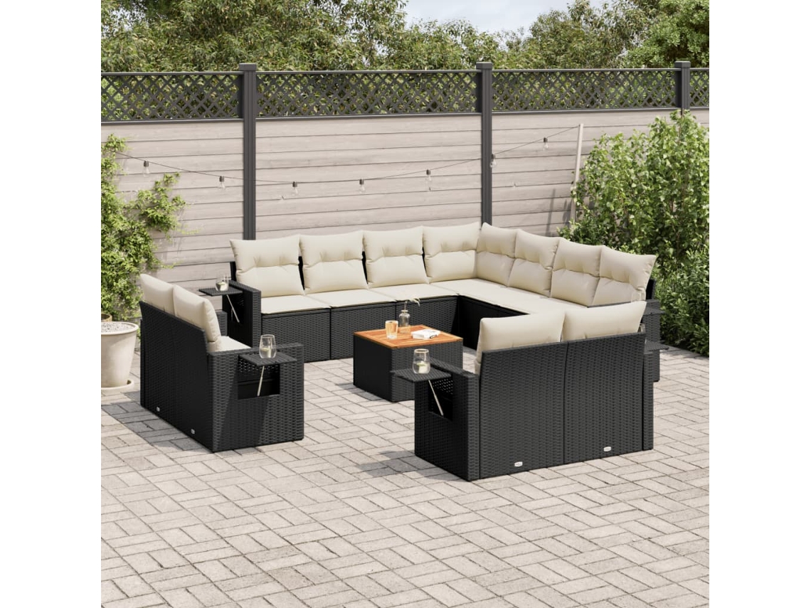 Vidaxl 12 Pcs Conjunto De Sofás De Jardim C/ Almofadões Vime Pe Preto