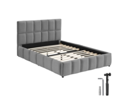 Mdf E Aço Com Revestimento Em Pó,  Cama Estofada, Base De Ripas Integrada, Carga 250 Kg, Cinza Escuro Aveludado, 133 X 220 X 93 Cm Tectake
