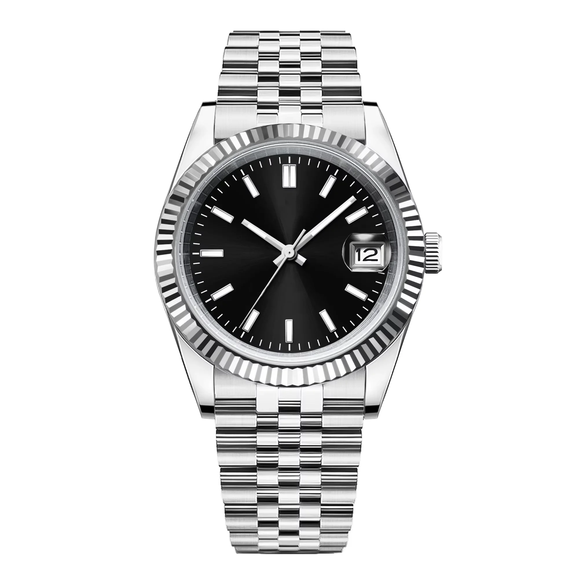 Relógio Masculino Automático Mecânico (preto/prateado) 36/39 Mm, Cristal De Safira, Resistência À Água De 100 M.