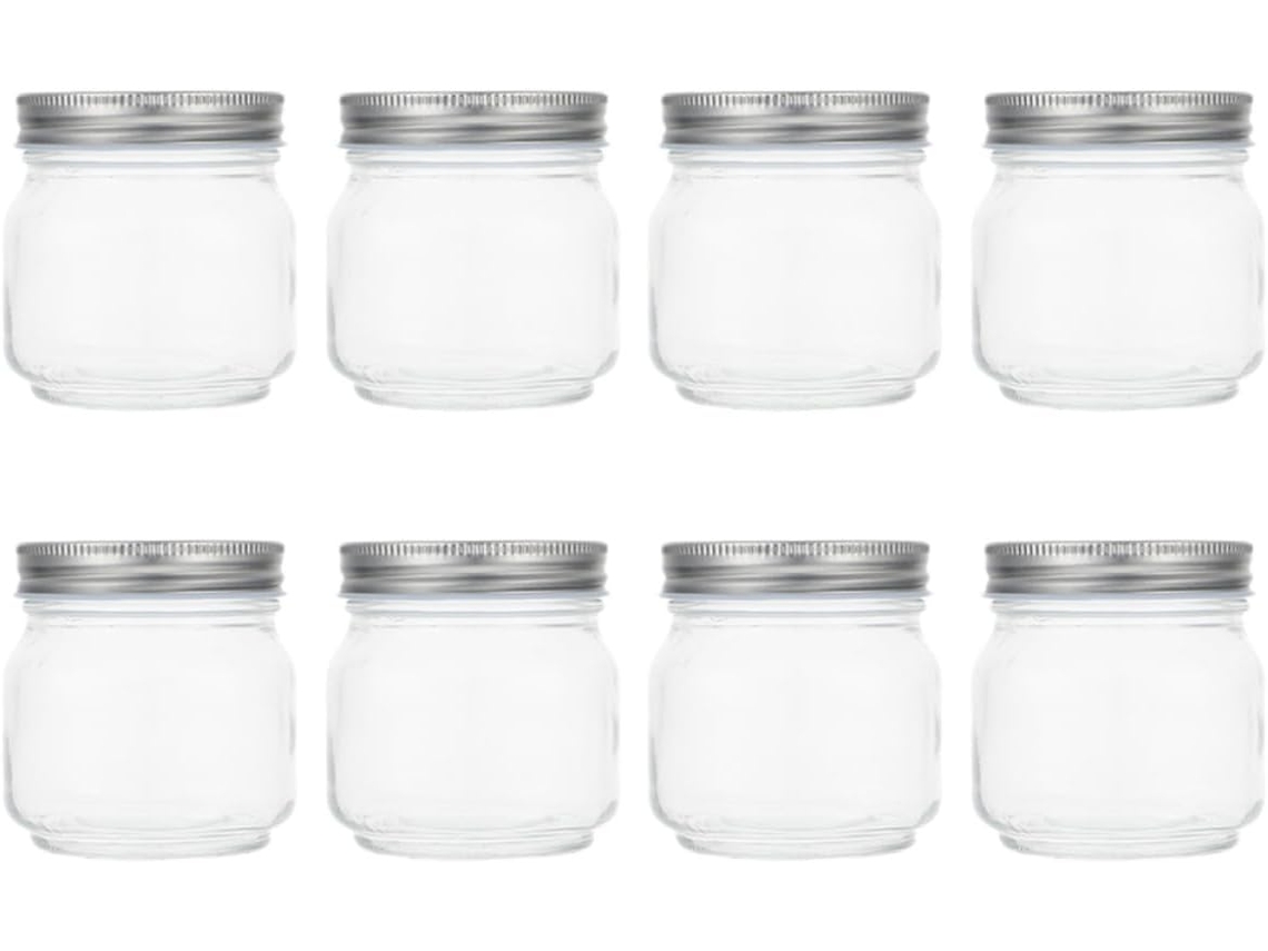 Shineofi Conjunto De 8-potes Vidro Transparentes, Capacidade De 250ml, Fáceis De Armazenar, Tampa Hermética, Design