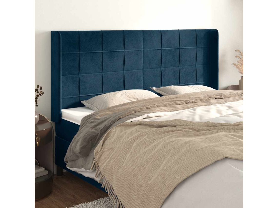 Vidaxl Cabeceira Cama C/ Abas Veludo 183x16x118/128 Cm Azul-escuro