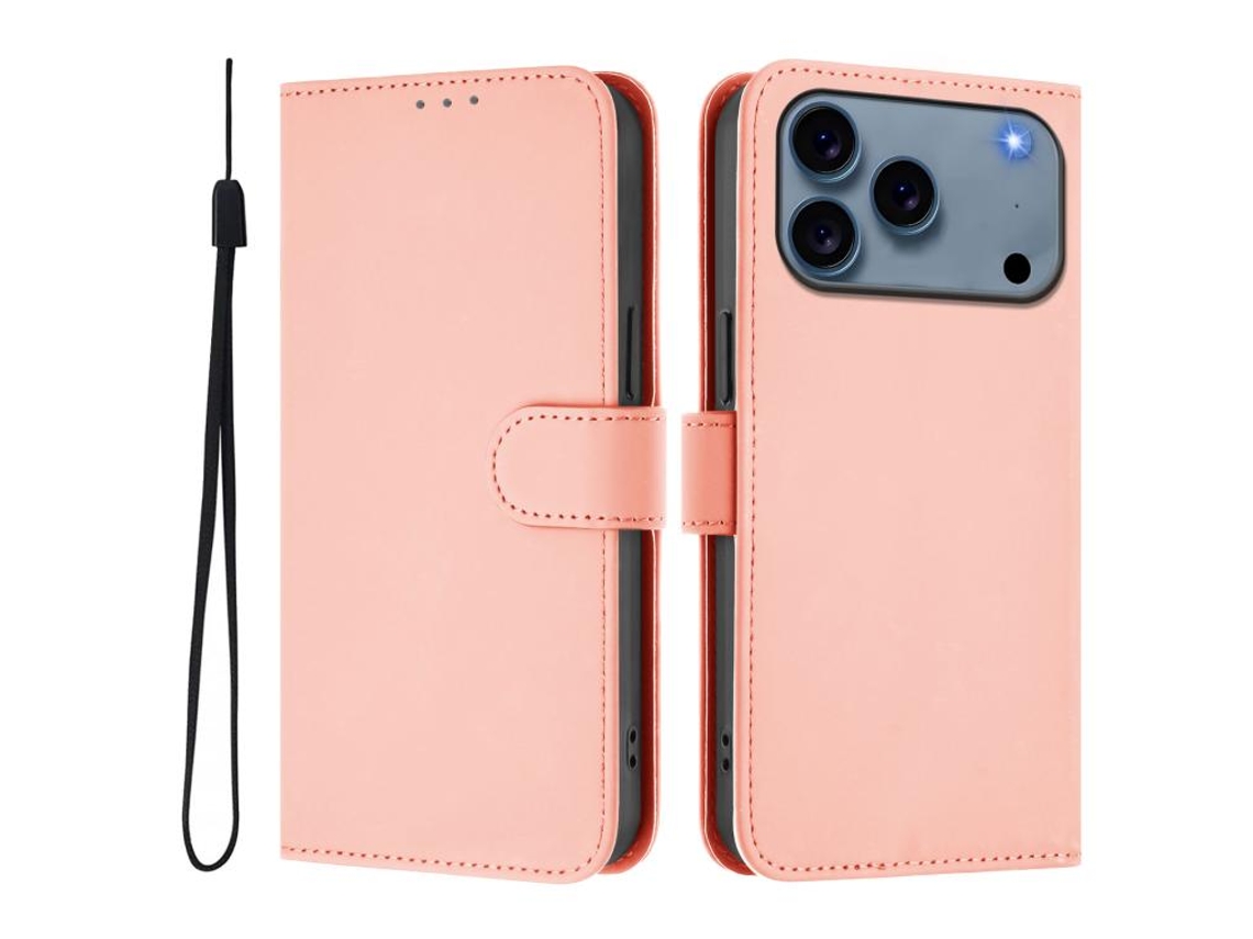 Capa De Couro Sintético Para Iphone 17 Pro Max - Toque Suave - Cor Sólida - Com Cordão