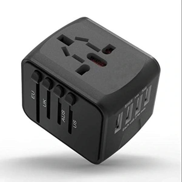 Adaptador De Viagem Universal Para Reino Unido/eua/ue/austrália/china/japão(200 Países), Com 4 Portas De Carregamento Usb Internacionais